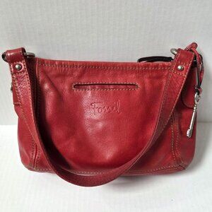 Fossil Purse Red Leather Hobo Boho Shoulder Bag